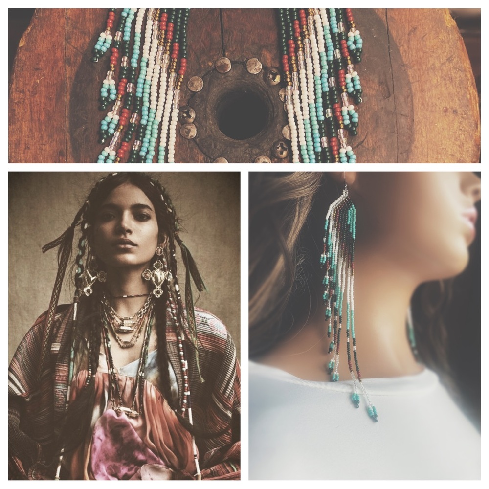 Artisan Crafted Beaded Bohemian Dusters | Long Multi-Tone Fringe Earrings - Picture 5 of 11